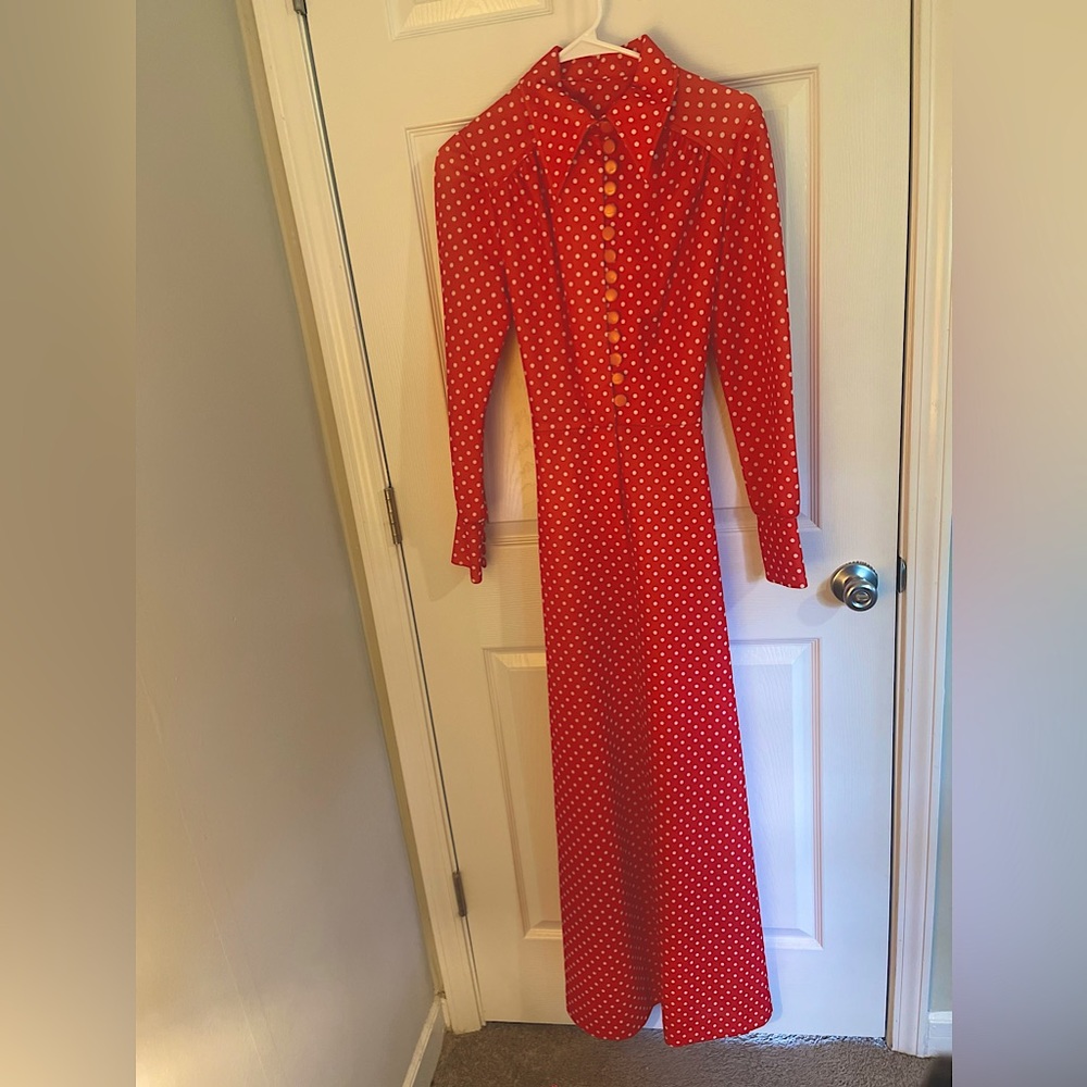 Vintage Melissa Lane red polka dot Maxi Dress Button Down